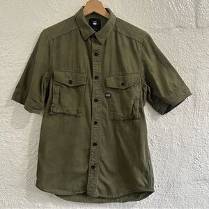 G-Star RAW Short Sleeve Button Up Shirt Mens Camo Print Olive Green Pockets
